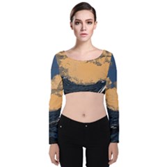 Waves Aesthetic Ocean Retro Sea Vintage Velvet Long Sleeve Crop Top by Salman4z