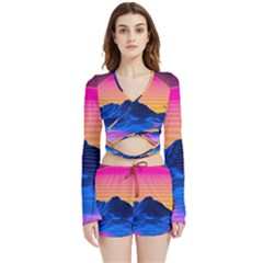 Sun Ultra Artistic 3d Illustration Sunset Velvet Wrap Crop Top And Shorts Set by Salman4z