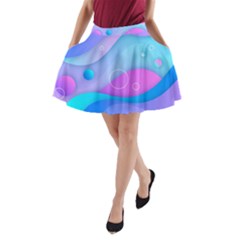 Colorful Blue Purple Wave A-line Pocket Skirt by Salman4z