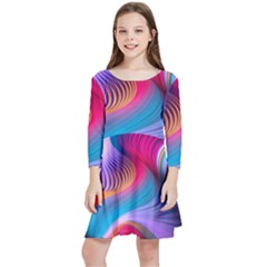 Colorful 3d Waves Creative Wave Waves Wavy Background Texture Kids  Quarter Sleeve Skater Dress by Salman4z