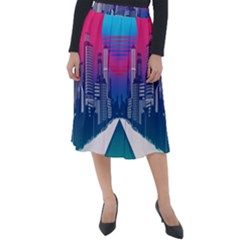 Retro Cityscape Artist Artwork Digital Art Classic Velour Midi Skirt  by Salman4z