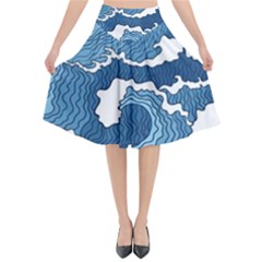 Waves Aesthetics Illustration Japanese Flared Midi Skirt by Salman4z