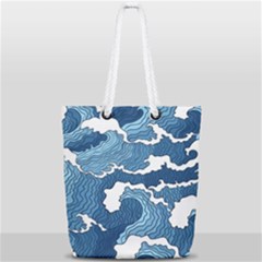 Waves Aesthetics Illustration Japanese Full Print Rope Handle Tote (small) by Salman4z