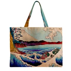 Wave Japanese Mount Fuji Woodblock Print Ocean Zipper Mini Tote Bag by Salman4z
