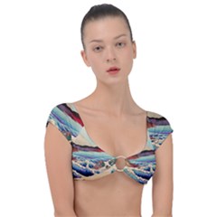 Wave Japanese Mount Fuji Woodblock Print Ocean Cap Sleeve Ring Bikini Top by Salman4z