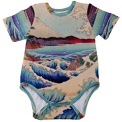 Wave Japanese Mount Fuji Woodblock Print Ocean Baby Short Sleeve Bodysuit by Salman4z