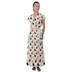 Nail Manicure Flutter Sleeve Maxi Dress by SychEva