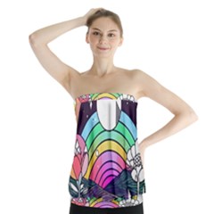 Rainbow Fun Cute Minimal Doodle Drawing Art Strapless Top by Jancukart