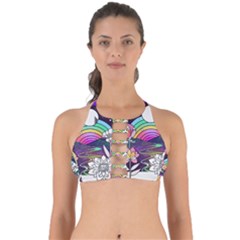 Rainbow Fun Cute Minimal Doodle Drawing Art Perfectly Cut Out Bikini Top by Jancukart