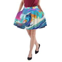 Tsunami Waves Ocean Sea Nautical Nature Water Art A-line Pocket Skirt by Jancukart
