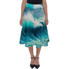 Waves Ocean Sea Tsunami Nautical Blue Perfect Length Midi Skirt by Jancukart