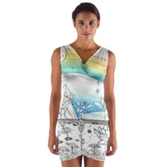 Rainbow Fun Cute Minimal Doodle Drawing 2 Wrap Front Bodycon Dress by Jancukart