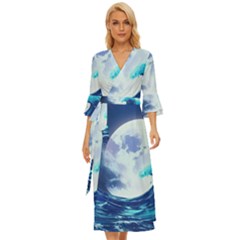 Waves Ocean Sea Tsunami Nautical 7 Midsummer Wrap Dress by Jancukart