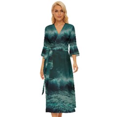 Waves Ocean Sea Tsunami Nautical 2 Midsummer Wrap Dress by Jancukart