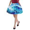 Tsunami Waves Ocean Sea Nautical Nature Abstract Blue Water A-Line Pocket Skirt View1