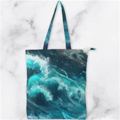 Thunderstorm Tsunami Tidal Wave Ocean Waves Sea Double Zip Up Tote Bag by Jancukart