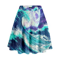 Tsunami Waves Ocean Sea Nautical Nature Water High Waist Skirt by Jancukart