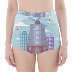 Amsterdam Landmark Landscape High-waisted Bikini Bottoms by Sudheng