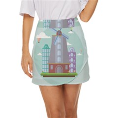 Amsterdam Landmark Landscape Mini Front Wrap Skirt by Sudheng