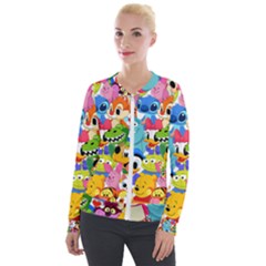 Illustration Cartoon Character Animal Cute Velvet Zip Up Jacket by Sudheng