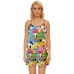 Illustration Cartoon Character Animal Cute Satin Pajama Short Set by Sudheng