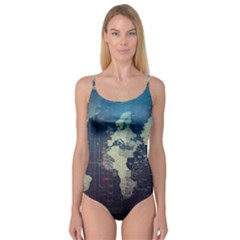 Vintage World Map Illustration Artwork Water Drop Digital Art Arts Camisole Leotard  by Sudheng
