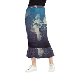 Vintage World Map Illustration Artwork Water Drop Digital Art Arts Maxi Fishtail Chiffon Skirt by Sudheng