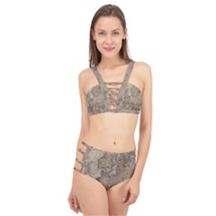 Vintage Europe Map Cage Up Bikini Set by Sudheng