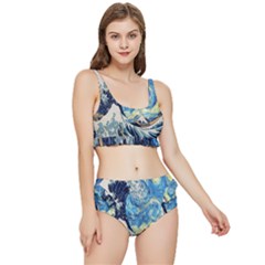 The Great Wave Of Kanagawa Painting Starry Night Van Gogh Frilly Bikini Set by Sudheng