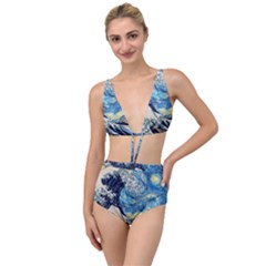 Starry Night Hokusai Van Gogh The Great Wave Off Kanagawa Tied Up Two Piece Swimsuit by Sudheng