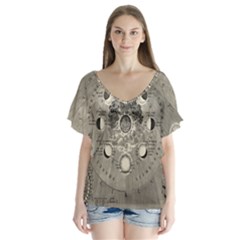 Old Vintage Astronomy V-neck Flutter Sleeve Top by ConteMonfrey
