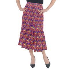 Pink Yellow Neon Squares - Modern Abstract Midi Mermaid Skirt by ConteMonfrey