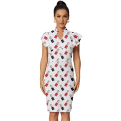 Nails Manicured Vintage Frill Sleeve V-neck Bodycon Dress by SychEva