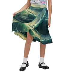 Ocean Sea Waves Tide Kids  Ruffle Flared Wrap Midi Skirt by Simbadda