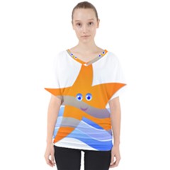 Beach Sea Shell Swimming V-neck Dolman Drape Top by Amaryn4rt