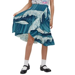 Waves Ocean Sea Pattern Water Tsunami Rough Seas Kids  Ruffle Flared Wrap Midi Skirt by Wegoenart