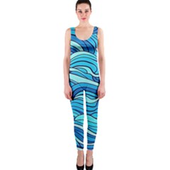 Pattern Ocean Waves Blue Nature Sea Abstract One Piece Catsuit by Wegoenart