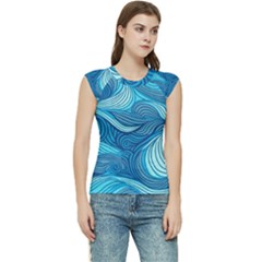 Ocean Waves Sea Abstract Pattern Water Blue Women s Raglan Cap Sleeve Tee by Wegoenart