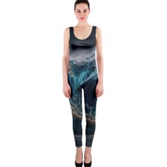 Tsunami Waves Ocean Sea Water Rough Seas Nature One Piece Catsuit by Wegoenart