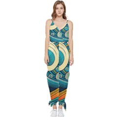 Waves Ocean Sea Abstract Whimsical Abstract Art 3 Sleeveless Tie Ankle Chiffon Jumpsuit by Wegoenart