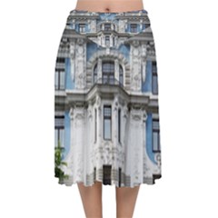 Squad Latvia Architecture Velvet Flared Midi Skirt by Celenk