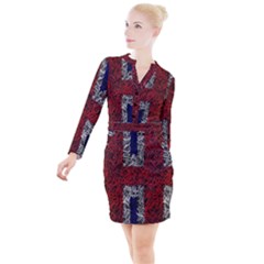 Union Jack Flag Uk Patriotic Button Long Sleeve Dress by Celenk