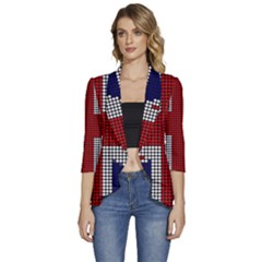Union Jack Flag British Flag Women s 3/4 Sleeve Ruffle Edge Open Front Jacket by Celenk