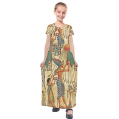 Egyptian Man Sun God Ra Amun Kids  Short Sleeve Maxi Dress by Celenk