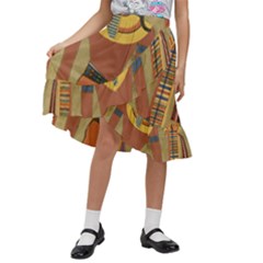 Egyptian Tutunkhamun Pharaoh Design Kids  Ruffle Flared Wrap Midi Skirt by Celenk