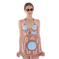 Dessert Food Donut Sweet Decor Chocolate Bread Halter Dress Swimsuit  by Uceng