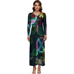 Abstract Color Texture Creative Long Sleeve Longline Maxi Dress by Uceng