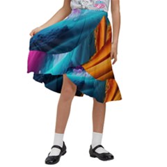Abstract Art Artwork Kids  Ruffle Flared Wrap Midi Skirt by Uceng