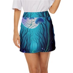 Blue Forrest Jungle,tree Trees Nature Landscape Mini Front Wrap Skirt by Uceng