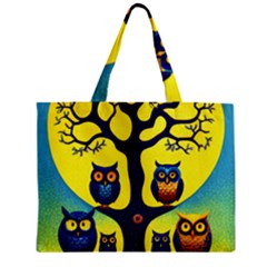 Owl Animal Cartoon Drawing Tree Nature Landscape Zipper Mini Tote Bag by Uceng